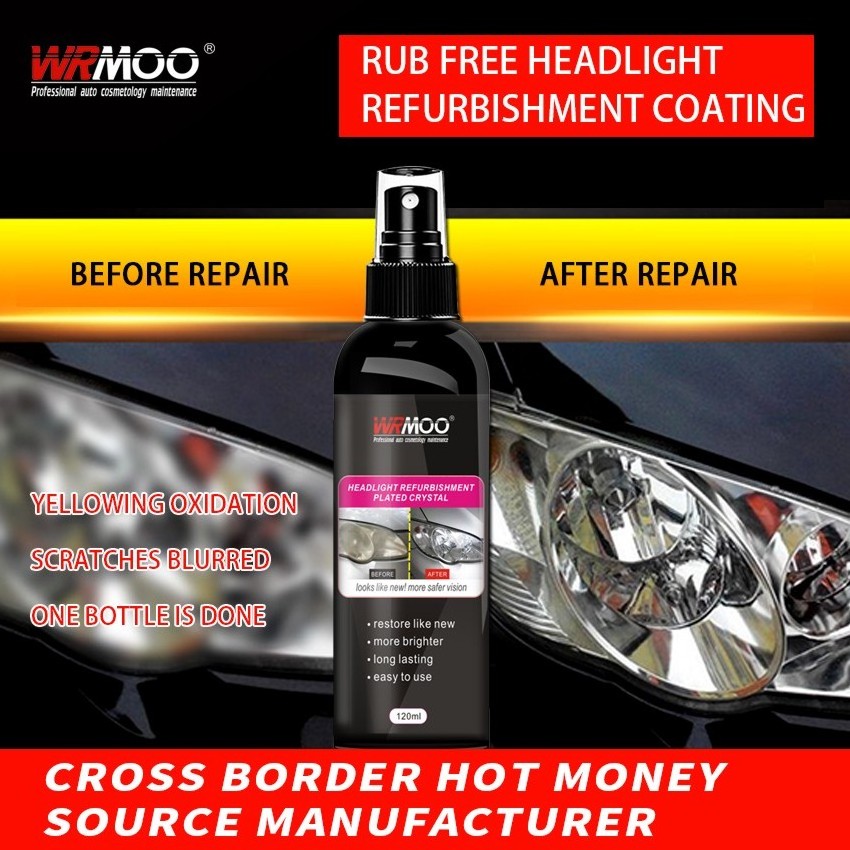 Car headlight repair, crystal plated headlights, yellowing, blurring, refurbishing agent, maintenance products