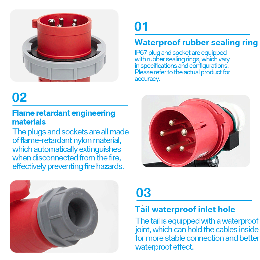 OEM Industrial Watertight Connector 16A 32A 63A  Power Supply Airline Plugs Exposed and Concealed Sockets 3 4 5Pins Plug