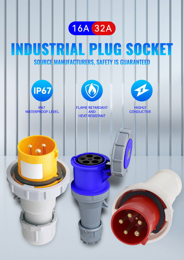 63 Amp UK Industrial Plug Socket IP44 IP67 3P+N+E 220 240V 380V 415V 16A 32A Industrial Plug Socket Plastic Industrial Plug