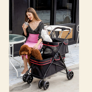 Wholesale Newly design  4 wheel double big pet trolleys cat  dog easy  walk folding travel carrier carriage stroller for dog