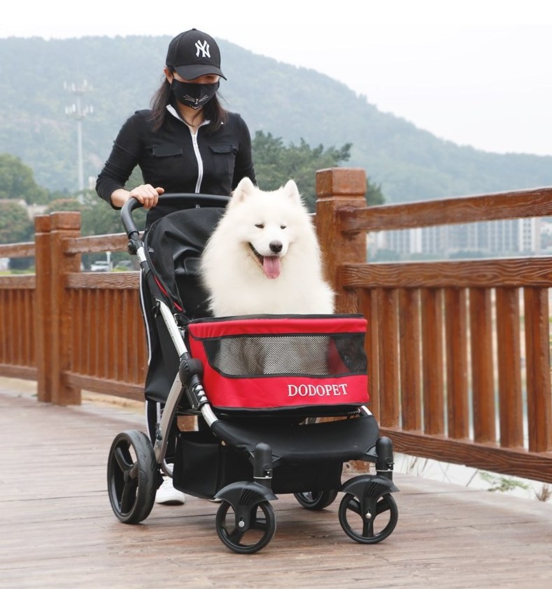 DODOPET large stock customized easy folding Pet strollers dog travel cart 4 wheels Big dog cat stroller for 2 dogs