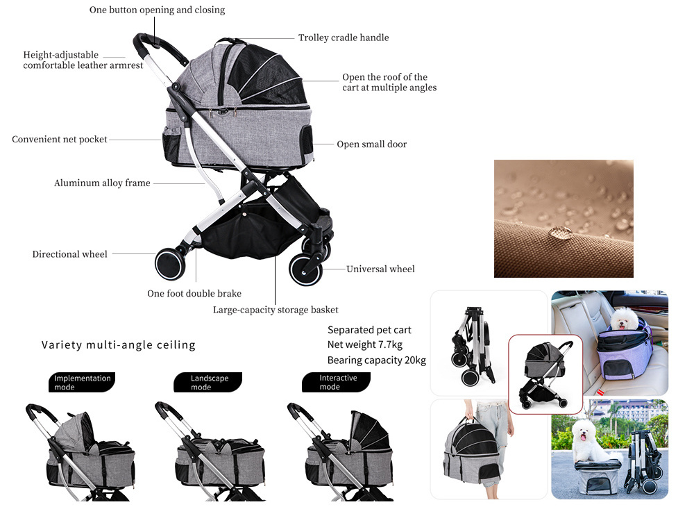 factory wholesale OEM Separable collapsible lightweight 4 wheel aluminium  pet trolley stroller carrier for dog and cat FL