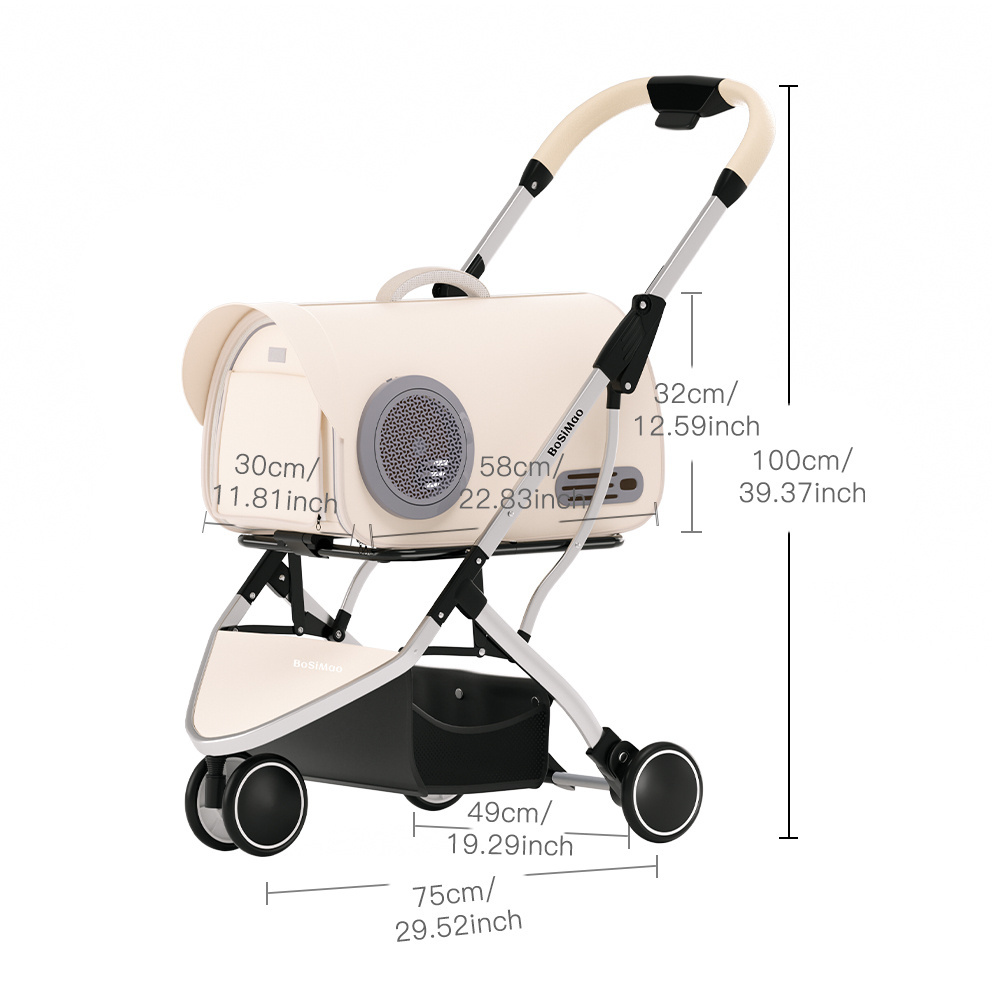 BOSIMAO wholesale pet strollers lightweight folding cat transparent stroller for 2 cats and dogs