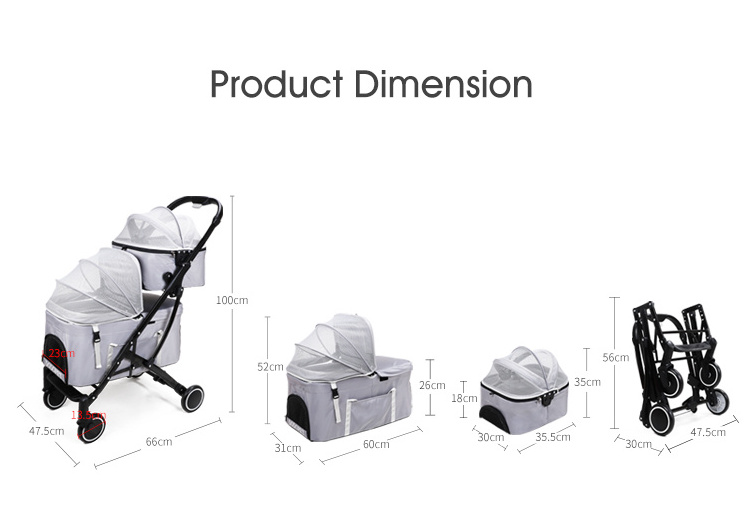 wholesale Foldable Double cat pet dog stroller carrier travel trolley 4 wheels dog cart for dogs and cats