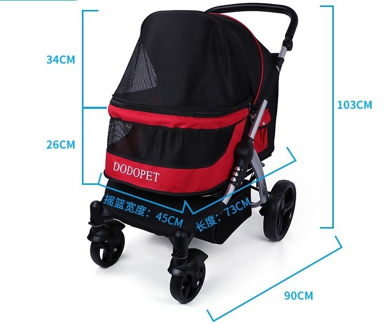 DODOPET large stock customized easy folding Pet strollers dog travel cart 4 wheels Big dog cat stroller for 2 dogs