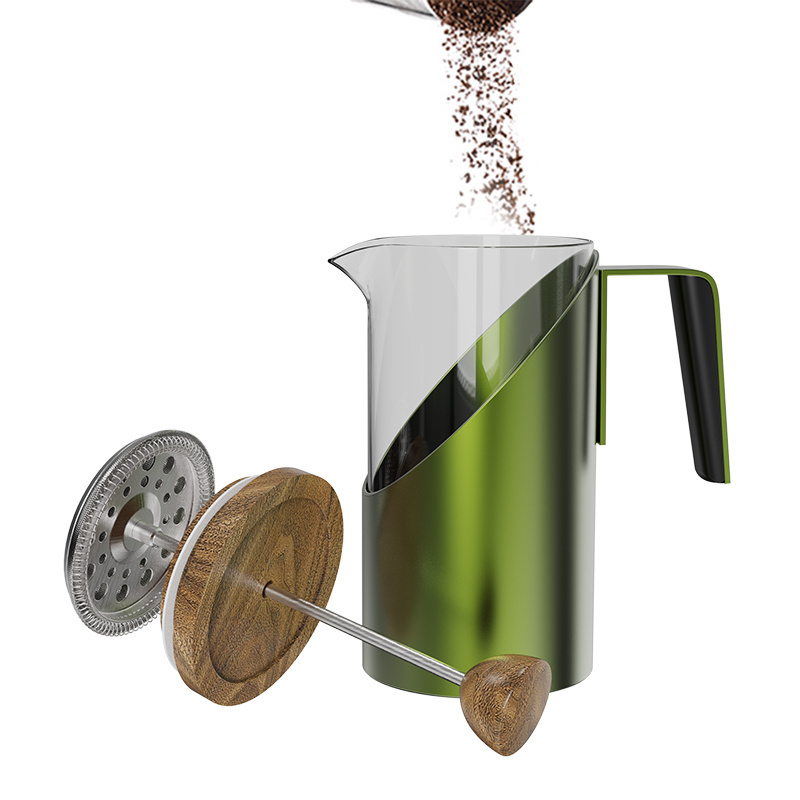 Hot Selling Green Stainless Steel with Glass French Coffee Press New Design Portable Coffee Pot with 304 SLS Filter