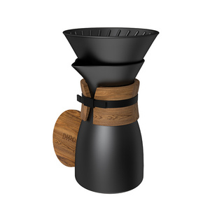 55OML DHPO Ceramic Pour Over Coffee Maker with Ceramic Luxury Dripper Wooden Lid and Comfortable Wooden Sleeve Suitable Tie