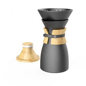 DHPO Brand New design ceramic pour over coffee maker dripper with wood lid and sleeve carafe