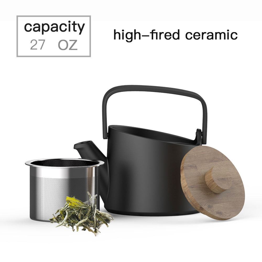 DHPO 800ml Luxury Camping Ceramic Sugar Milk Pot with Stainless Steel Infuser Tea Pot Kettles