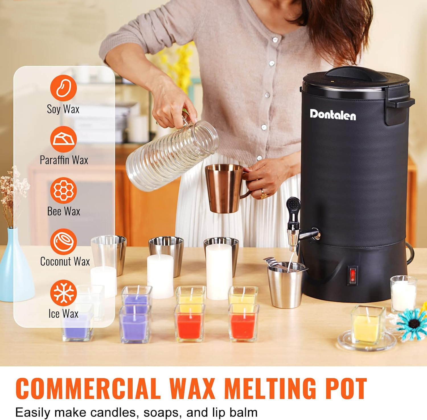 Dontalen 10 L Large Electric Wax Melting Pot Commercial Candle Maker Machine Wax Melter for Candle Making