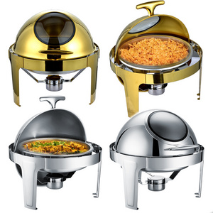 Commercial Catering Equipment Food Warmer Set Stainless Steel Gold Luxury Round Chafing Dish Buffet Set