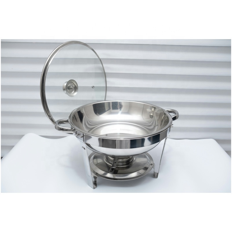 Most Popular Hotel Stainless Steel Buffet stove 5.5l glass Lid Simple Round Alcohol Stove Catering Chafing Dish Food Warmer For