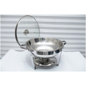 Most Popular Hotel Stainless Steel Buffet stove 5.5l glass Lid Simple Round Alcohol Stove Catering Chafing Dish Food Warmer For