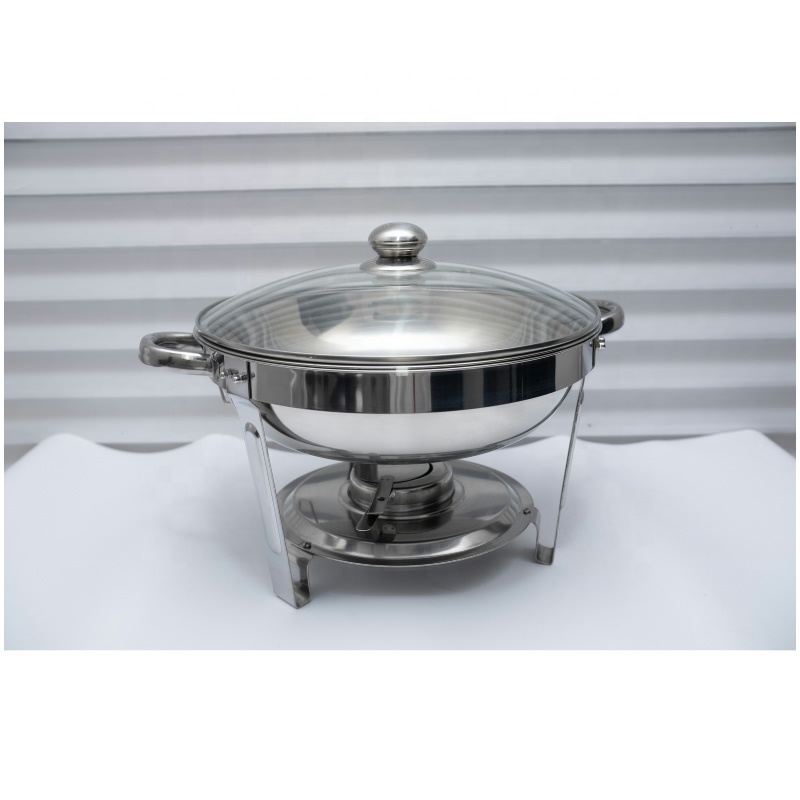 Factory wholesale Stainless Steel alcohol heating soup pot buffet iron holder Chafing dish Simple Round Alcohol Stove Catering