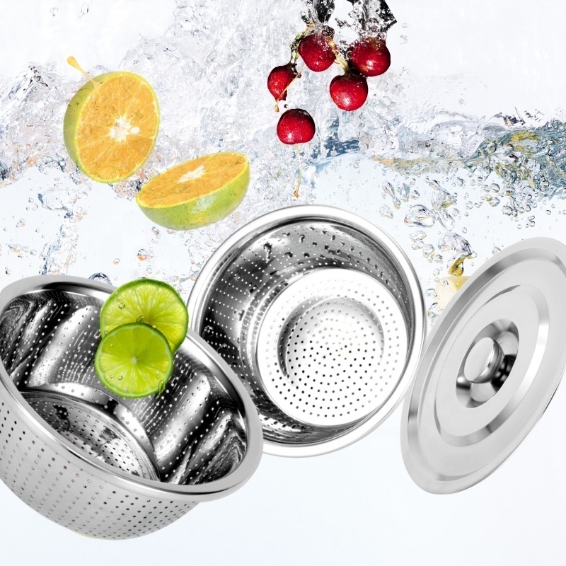 Thickened stainless steel colander and salad bowl for kitchen washing fruits vegetables rice etc