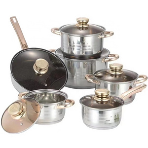 Support customized wholesale Stainless Steel 12 pcs Cookingware Sets Casserole Kitchenware Cookware Sets Cooking Pot Set with