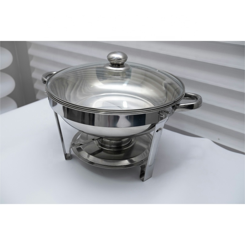 Factory wholesale Stainless Steel alcohol heating soup pot buffet iron holder Chafing dish Simple Round Alcohol Stove Catering