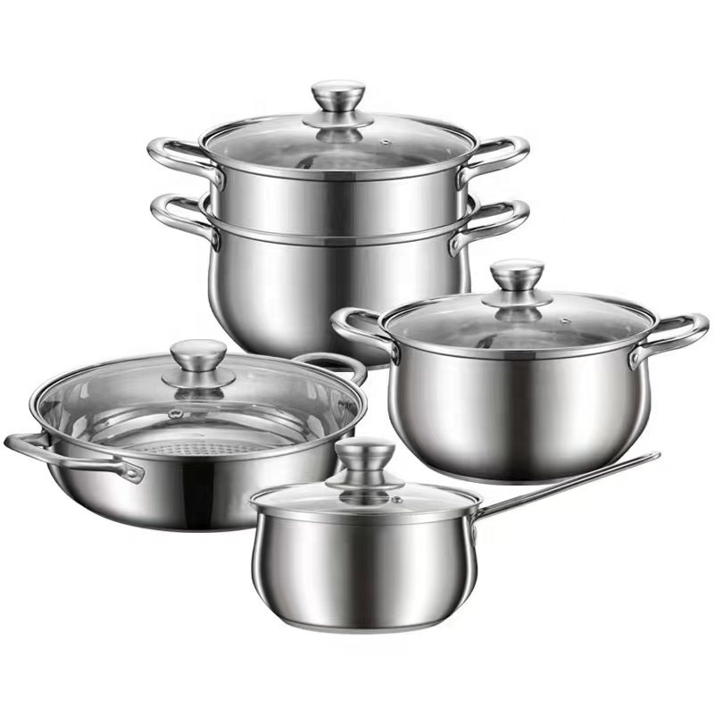 Support customized wholesale Stainless Steel 12 pcs Cookingware Sets Casserole Kitchenware Cookware Sets Cooking Pot Set with