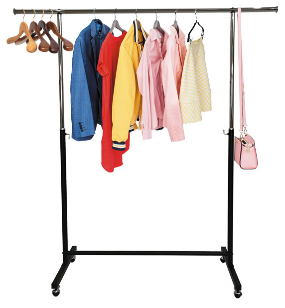 Wholesale  Clothes racks Single bar metal chrome hanging display stand for clothes