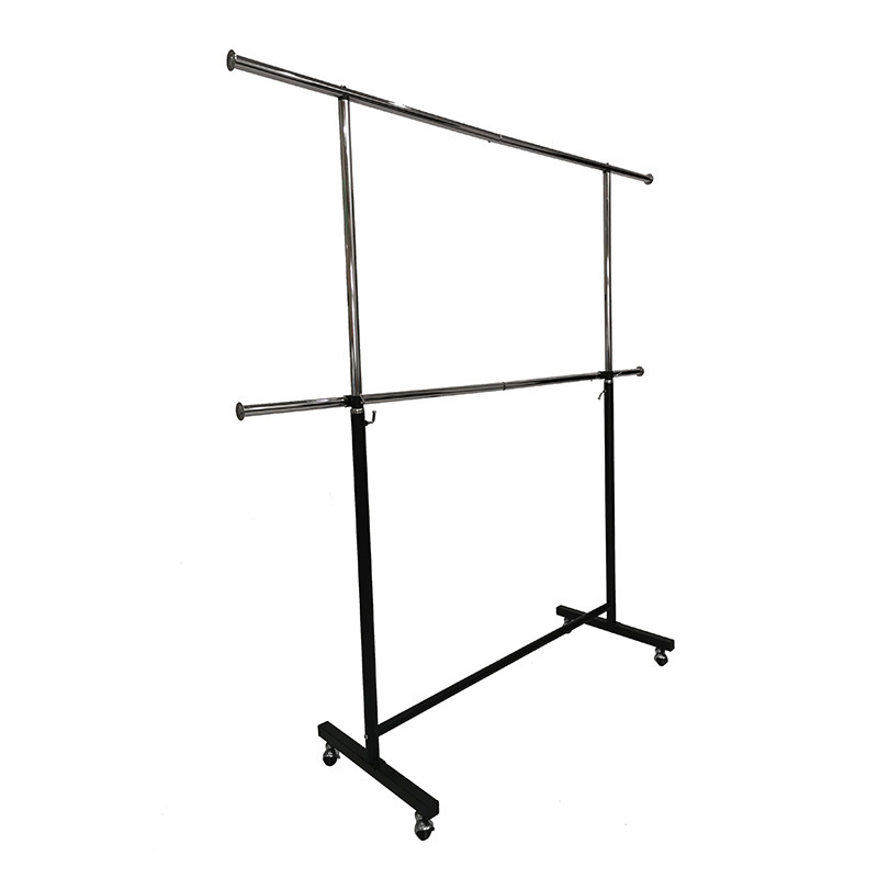 Adjustable Height Chrome Pipeline Clothing Drying Display Rack Steel Pipe Clothes Hanging Rack