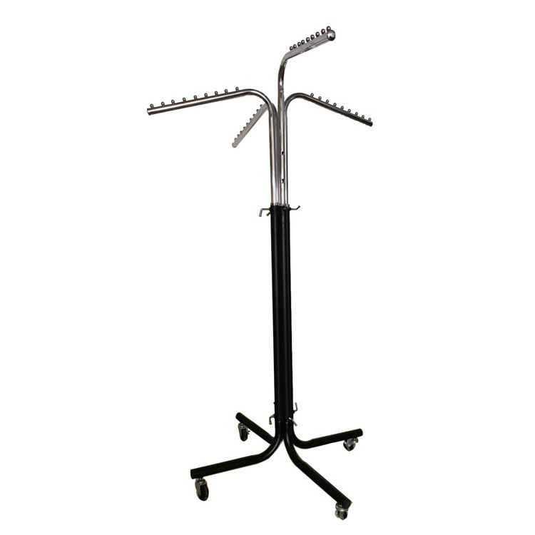 Good quality 4 arms metal round pipe clothes hanging rack garment stand shop chrome iron shelf rack