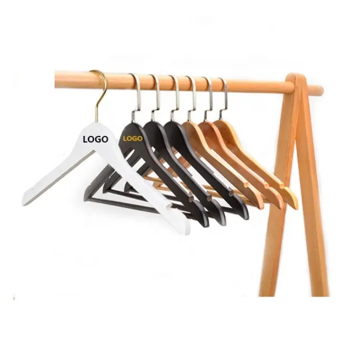 Customized high quality white garment hangers anti-slip wooden hangers for clothes