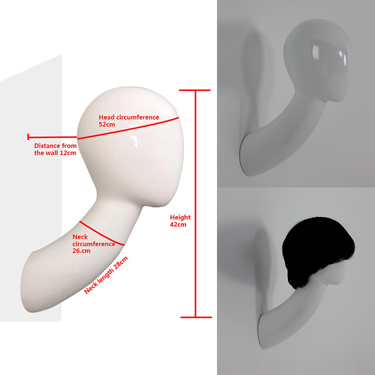 Beautiful wall mounted fiberglass Long neck mannequin head for wigs hat scarf display