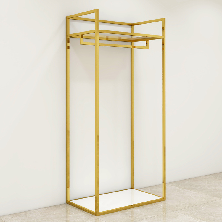 Custom Shiny Gold Clothes Stand Apparel Garment Display Rack Clothes Metal Gold Clothing Rack