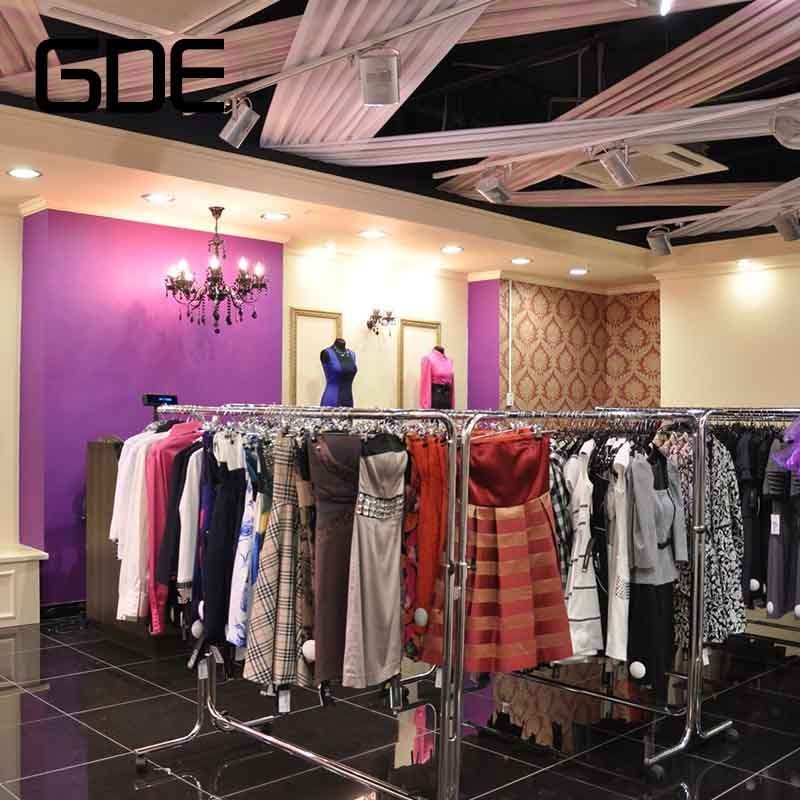 Wholesale  Clothes racks Single bar metal chrome hanging display stand for clothes