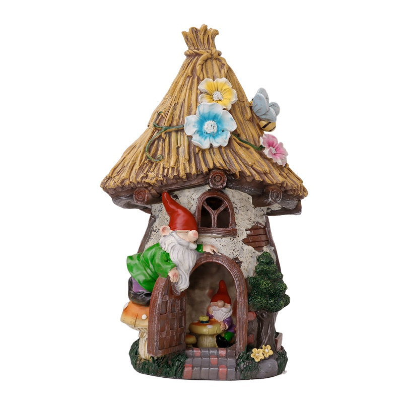 EAGLEGIFTS garden House village and Gnome resin Figurine with solar light