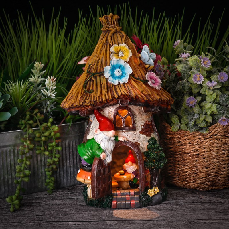 EAGLEGIFTS garden House village and Gnome resin Figurine with solar light