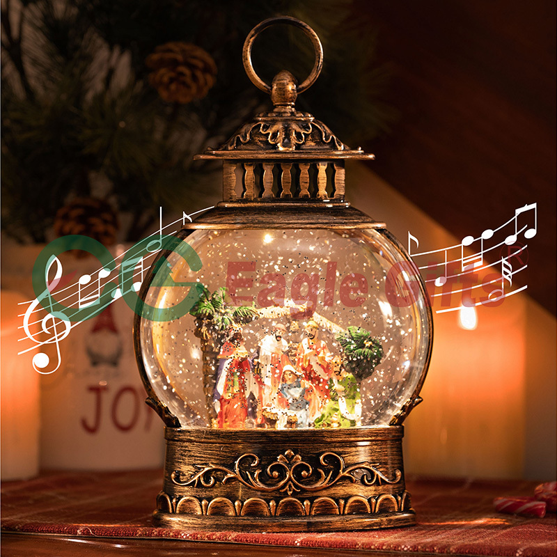 EAGLEGIFTS Snow Ball Production Factory Resin Couple Lighted Water Globe Christmas Decoration Snow Globe Light with Music