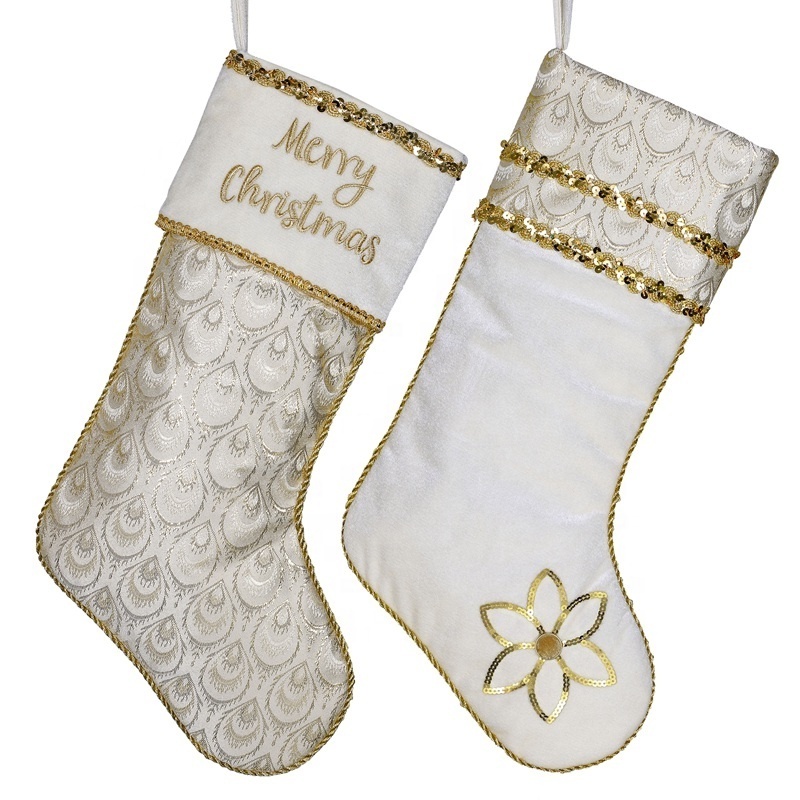 EAGLEGIFTS Personalized Christmas Knit White Snowflake Stocking Decorative Christmas Tree Hanging Socks