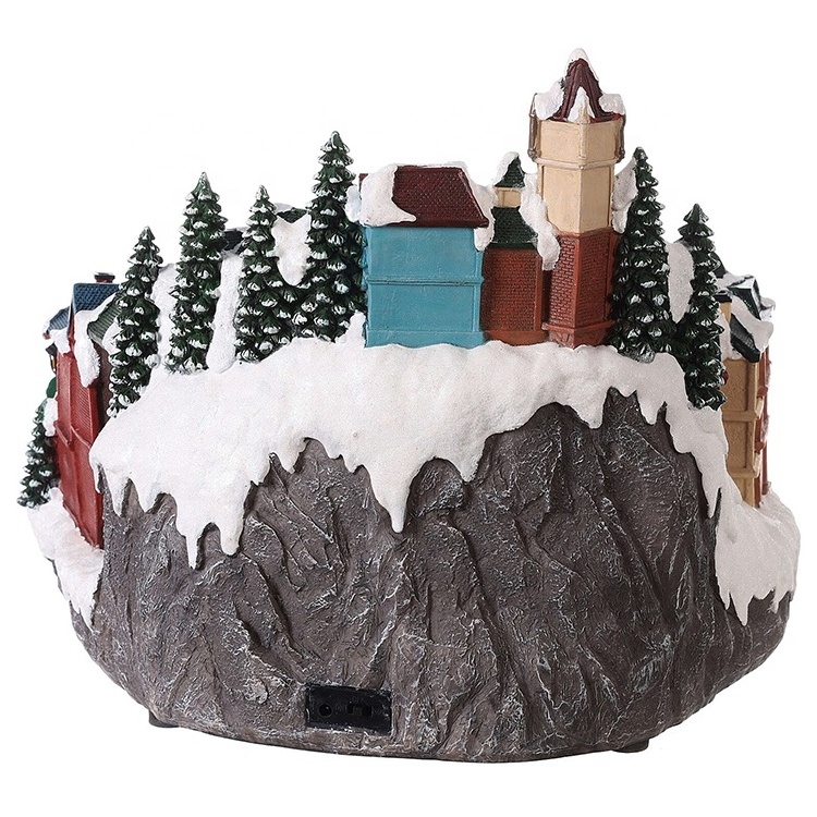 EAGLEGIFTS Holiday Snow House Decoration Polyresin Light Christmas Village Figurines Animated