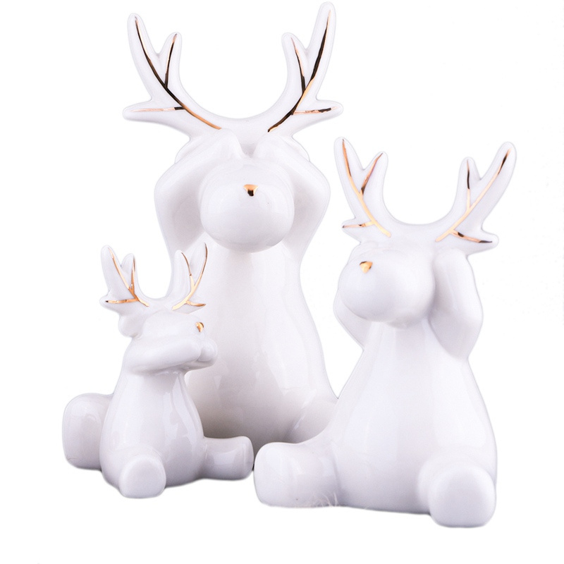 EG Porcelain Christmas white reindeer design in holiday tabletop ceramic decoration