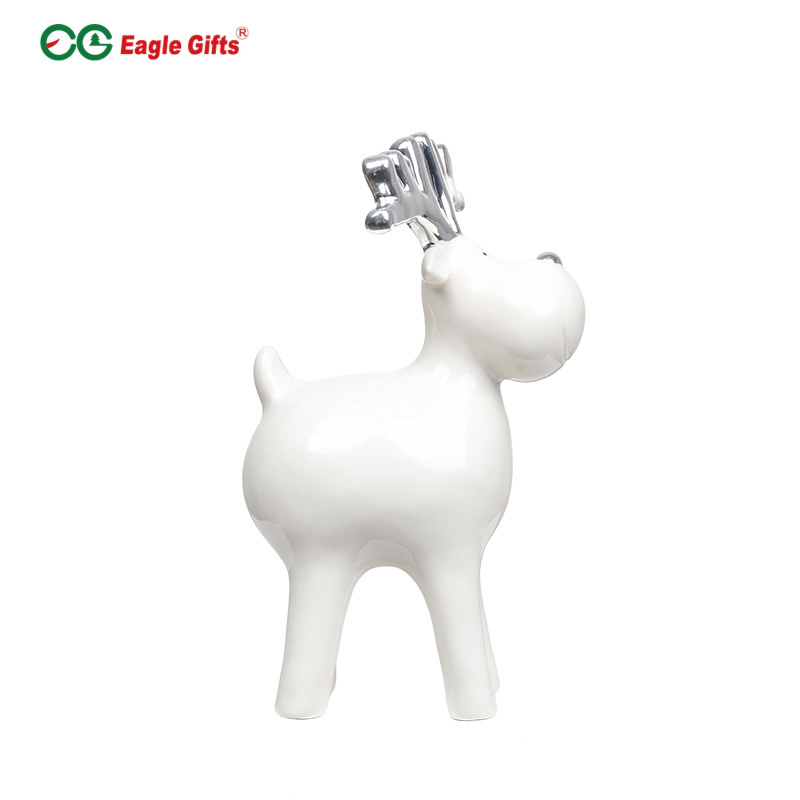 EAGLEGIFTS high quality ceramic white reindeer design figurines christmas ceramic decoration