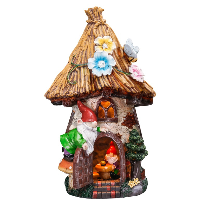 EAGLEGIFTS garden House village and Gnome resin Figurine with solar light