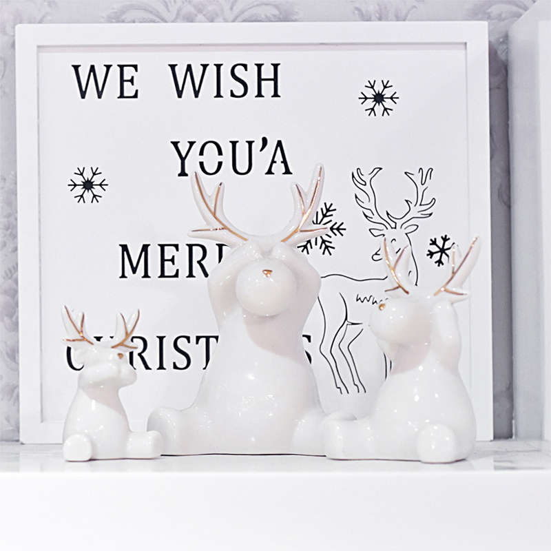 EG Porcelain Christmas white reindeer design in holiday tabletop ceramic decoration