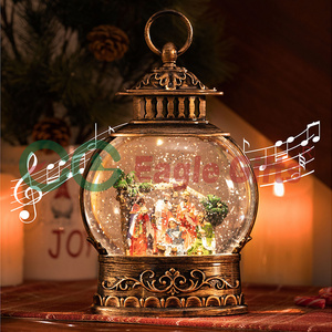 EAGLEGIFTS Christmas Gift Music Box Lighted Lantern Glass Crystal Mini Water Globe Resin Craft Souvenir Snow Balls 2024 Year