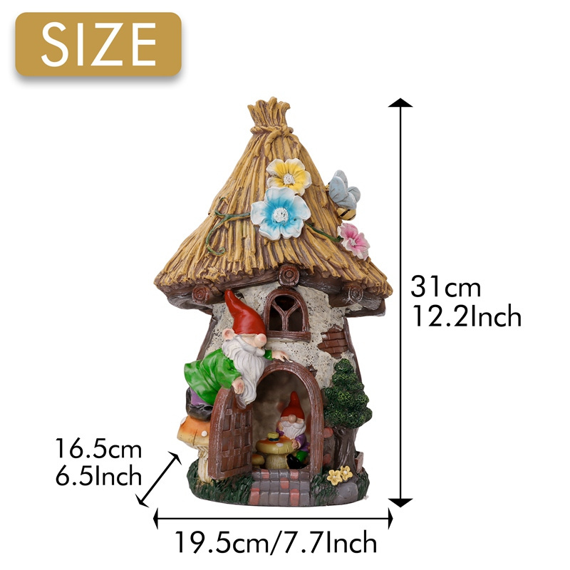 EAGLEGIFTS garden House village and Gnome resin Figurine with solar light