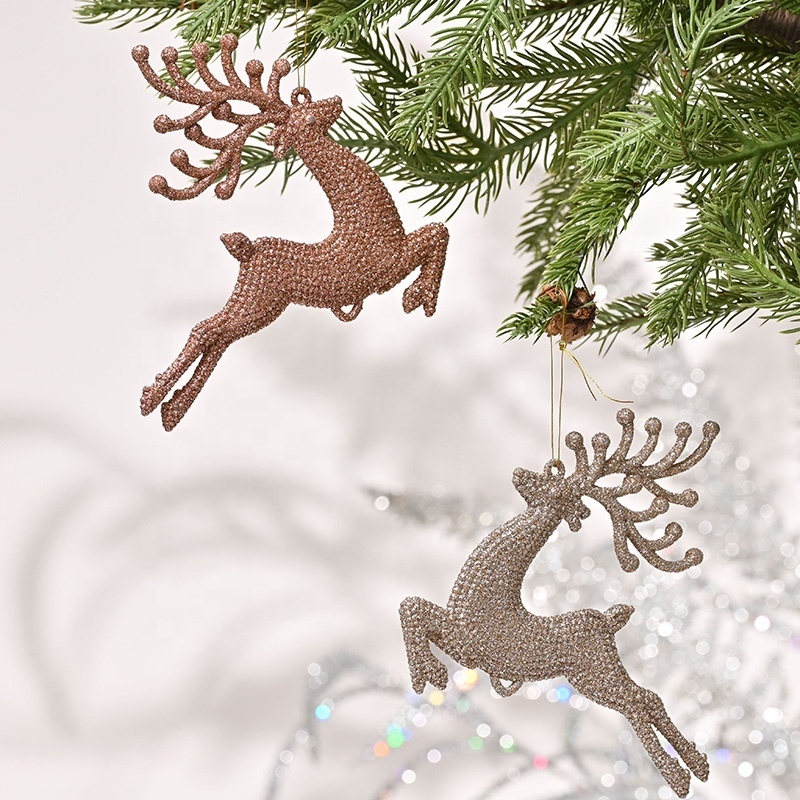 EAGLEGIFTS Mini Reindeer Glitter Christmas Tree Hanging Ornament Plastic Deer Decor For Festival Reindeer Indoor Baubles