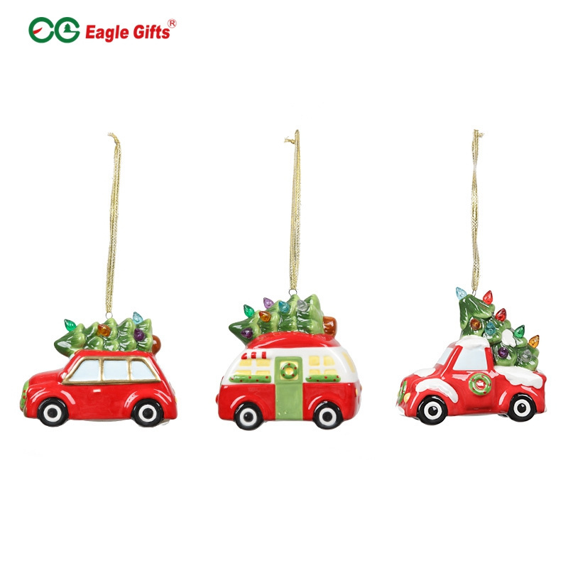 EAGLEGIFTS Environmentally friendly red ceramic Christmas family ornaments tree car ceramic decorations