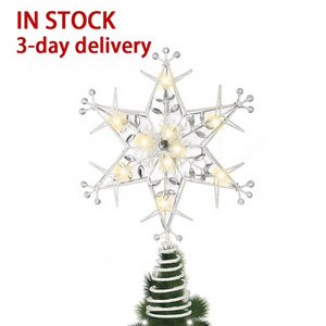 EAGLEGIFTS Christmas Tree Top Star 33cm Decoration Star Pentagram Merry Christmas Tree Top Sparkle Stars with Led Light