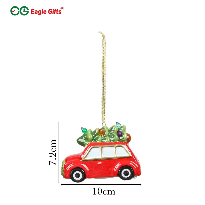 EAGLEGIFTS Environmentally friendly red ceramic Christmas family ornaments tree car ceramic decorations