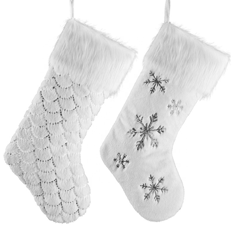 EAGLEGIFTS Personalized Christmas Knit White Snowflake Stocking Decorative Christmas Tree Hanging Socks