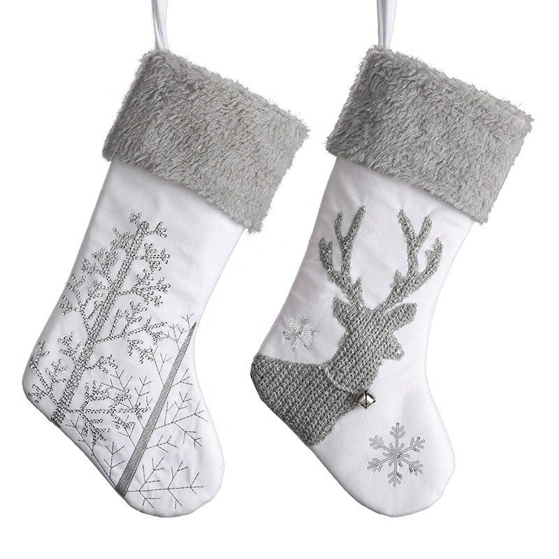 EAGLEGIFTS Personalized Christmas Knit White Snowflake Stocking Decorative Christmas Tree Hanging Socks