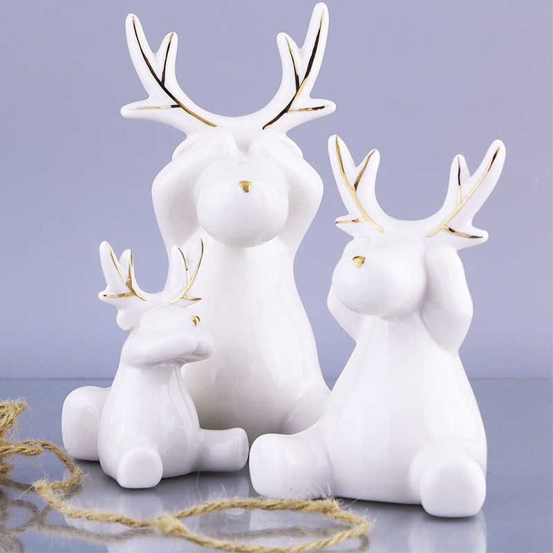 EG Porcelain Christmas white reindeer design in holiday tabletop ceramic decoration