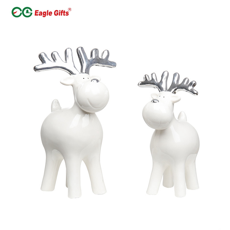 EAGLEGIFTS high quality ceramic white reindeer design figurines christmas ceramic decoration