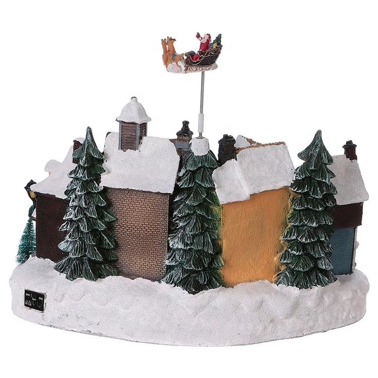 EAGLEGIFTS Holiday Snow House Decoration Polyresin Light Christmas Village Figurines Animated