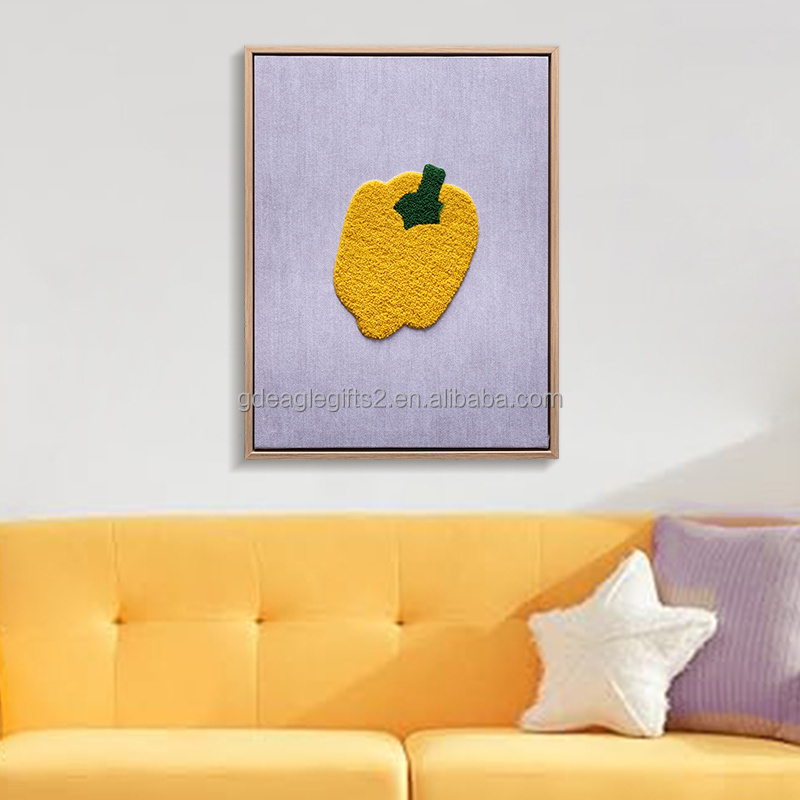 EAGLEGIFTS Home Accessories Decoration 3D Green Apple Textured Tufted Painting Wall Hanging Decor Art Tableau Decorative 3D